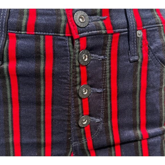 AG Jeans Jodi High Rise Slim Flare Crop Button Up Velvet Blue Green Red Striped - Picture 4 of 8